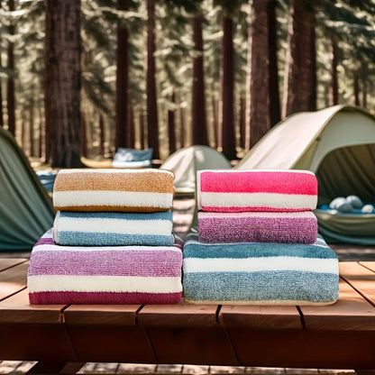 Towel Set 9 or 15 Piece 320GSM Coral Fleece Striped Mix in Five Solid or Mixed Colors for Home and Guest Use