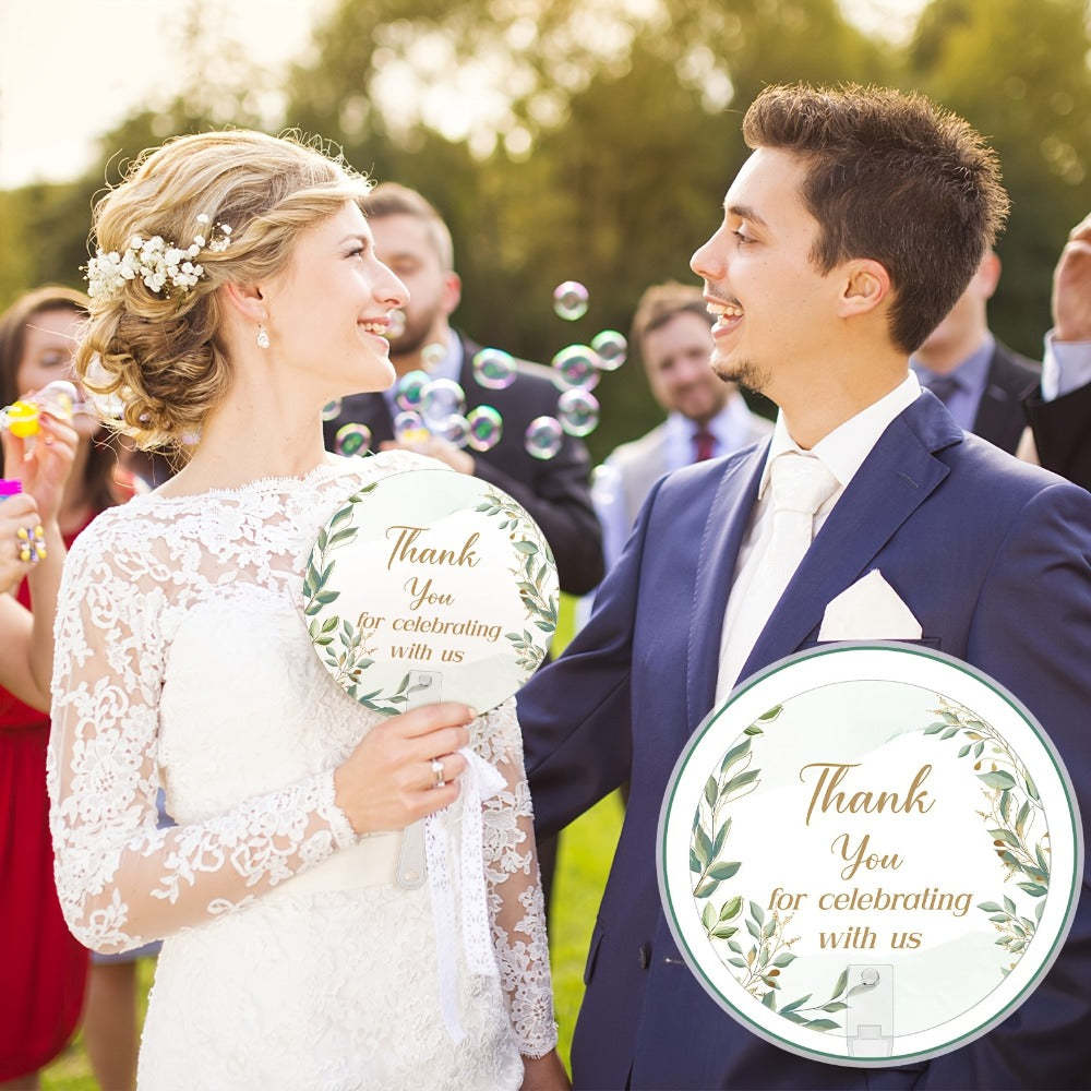 Wedding Hand Fans 100pcs Bulk Plastic Handheld Fans with Handle Greenery Leaf Design Cooling Fans for Ceremony Bridal Shower Party Guests