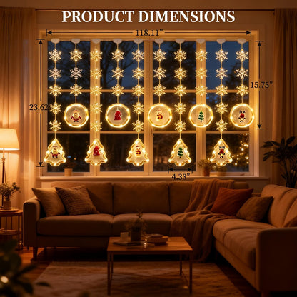 String Lights, 118-Inch USB Holiday Curtain with Ten Snowflake or Star-and-Tree Drops for Indoor Display