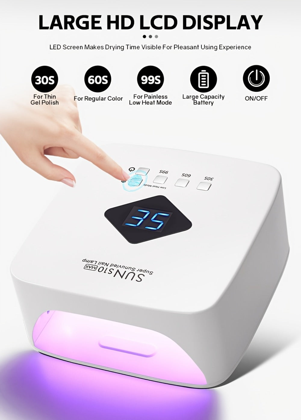 Rechargeable UV LED Nail Lamp 30 Beads, Professional Gel Nail Curing Light Cordless with 3 Timer Settings