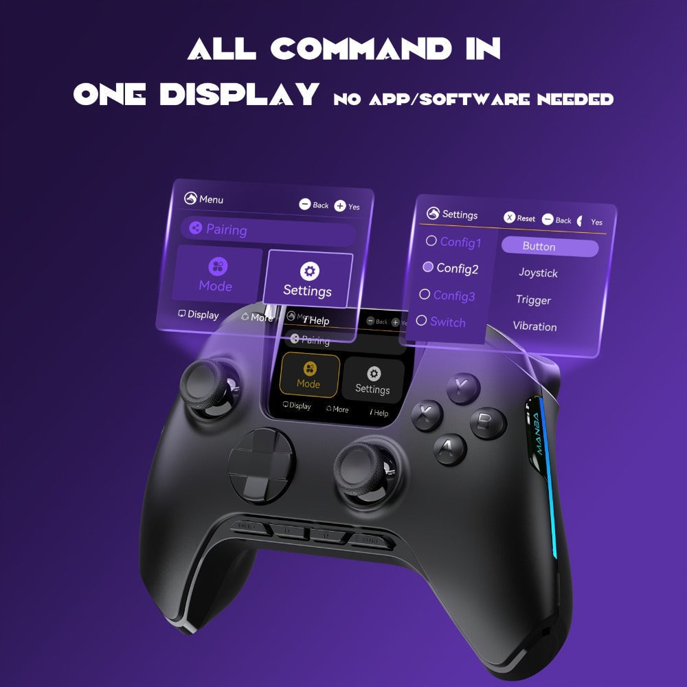 Hall Effect Wireless Gaming Controller V2 Black, Interactive Screen, RGB Lighting, Remappable Buttons