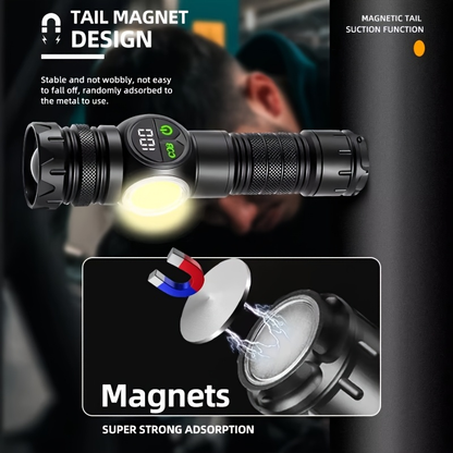 High Lumen Tactical Flashlight 2-Pack – COB Side Light, USB Fast Charging, Zoomable, Multiple Modes for Camping, Cycling, Fishing