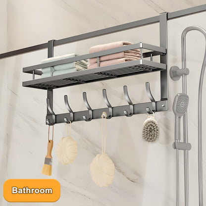 Over Door Hook Rack Metal | No Drill Behind Door Organizer with 5 6 8 Hooks for Clothes Bags Keys Towels – Space-Saving Wall Mount Storage