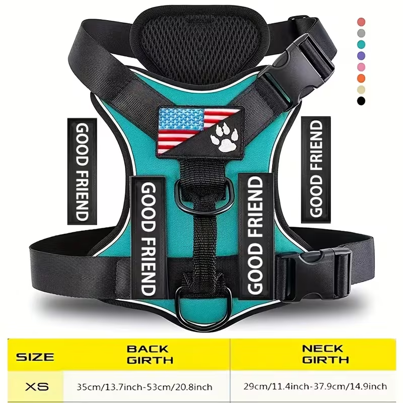 Five-Patch Dog Vest Harness in Black, Red, Rose Red, Grey or Green with XS-to-XL Sizes Pictured