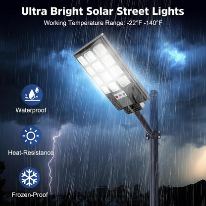 Solar Street Light Outdoor 400 LED, 6500K Sensor Flood Light with Remote Control, Dusk to Dawn for Commercial Area
