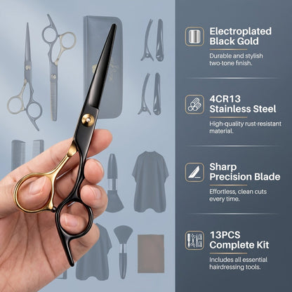 Hair Cutting Scissors Kit 13 Piece – Professional Barber Shears Set with Thinning Shears, Blending Scissors & Accessories