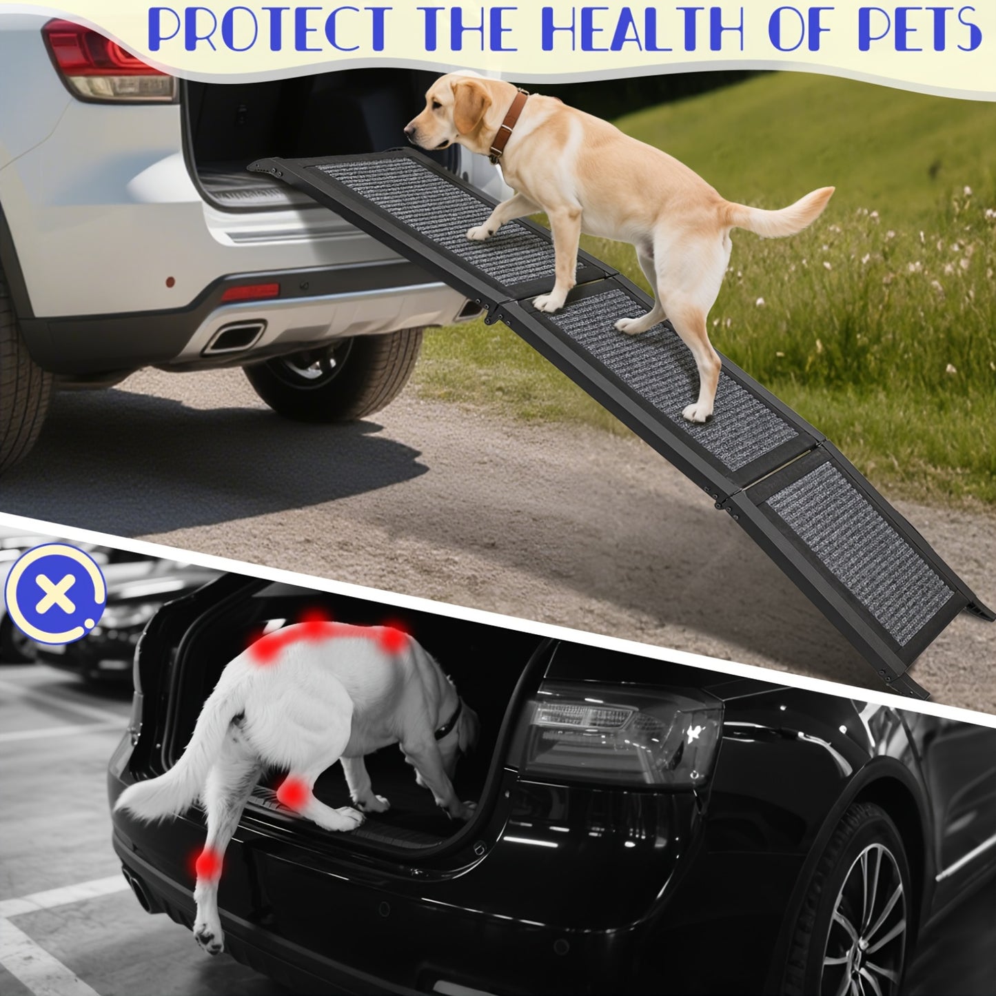 Folding Pet Ramp for Dogs & Cats – Adjustable Portable Non-Slip Fabric Ramp with Ergonomic Handle for Car