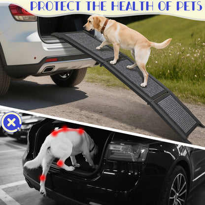 Folding Pet Ramp for Dogs & Cats – Adjustable Portable Non-Slip Fabric Ramp with Ergonomic Handle for Car