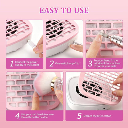 Nail Dust Collector Mini USB Electric Vacuum Cleaner with 10 Filter Pads & Strong Suction, Portable Nail