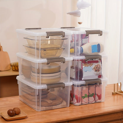 Six-Piece 16.9-Quart Clear Stackable Storage Box Set with Gray Latching Lids and 15.94-Inch Tops
