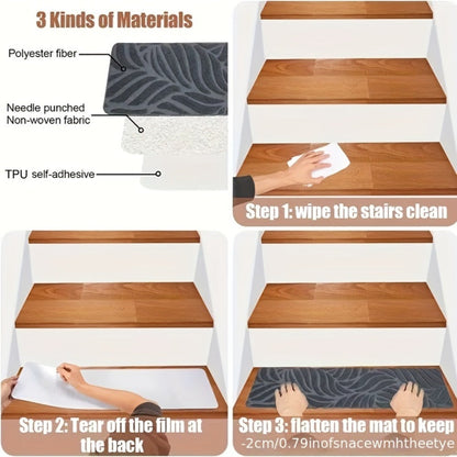 Stair Treads 15pcs 8"x30" Self-Adhesive Carpet Pads for Wooden Steps, Polyester Indoor Stair Mats for Safety