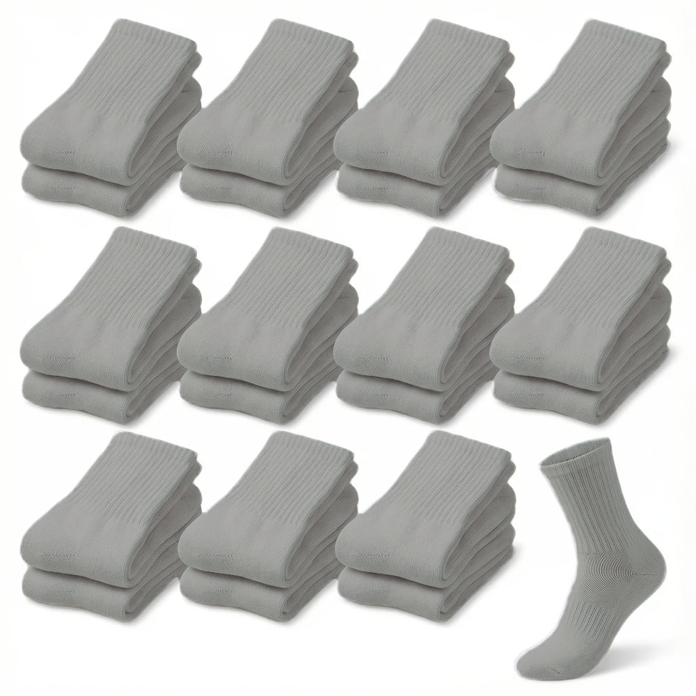 12-Pair Crew-Length Diabetic Sock Set for Adults in White, Black or Grey with 9-11 and 10-13 Sizes