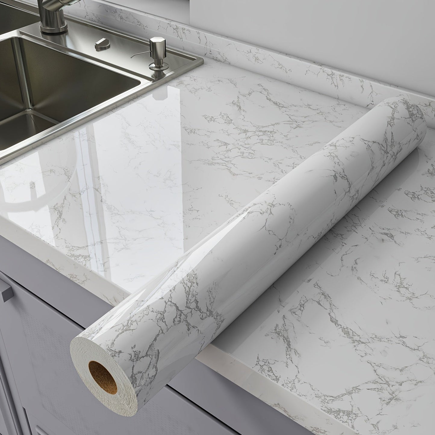 Marble Peel and Stick Wallpaper Roll – Oil-Proof Self-Adhesive Wall Contact Paper for Kitchen Backsplash Bathroom Countertop