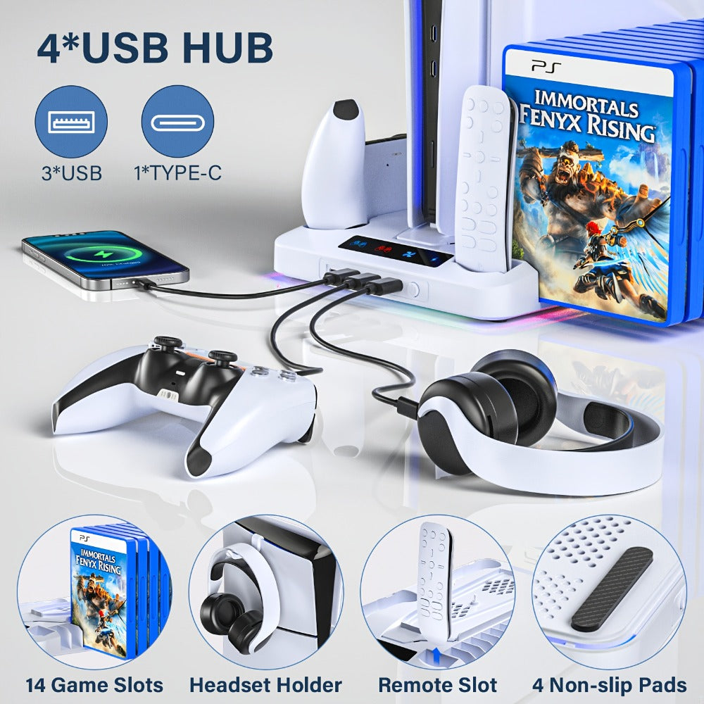 PS5 Cooling Stand with 16 Game Slots & LED Light for an Everyday Personal Care Routine, with the Listed Configuration