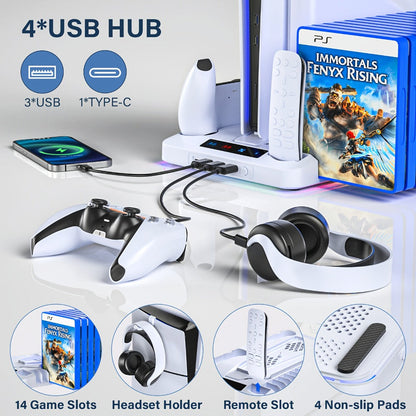 PS5 Cooling Stand with 16 Game Slots & LED Light for an Everyday Personal Care Routine, with the Listed Configuration