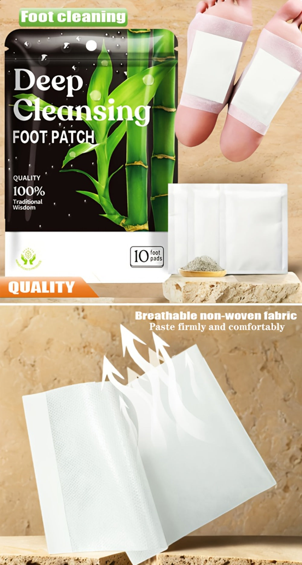 Detox Foot Patches with Bamboo Vinegar Ginger & Lavender – Natural Plant Formula Deep Cleansing Overnight Foot Pads