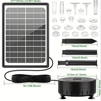 LED Solar Fountain Pump with 10W Separate-Panel and Round Disc Options, Eight Lights and Spray Fittings