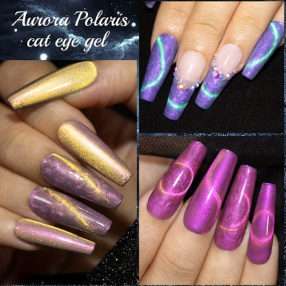 Gel Nail Polish 6-Piece 9D Aurora Magnetic Cat-Eye Set with Pearl-Shell Glitter Effect and UV/LED Soak-Off Cure