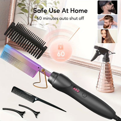 Electric Press-Comb Hair Straightener in Pink, Gold, Black, Gradient or Avocado Green with Corded Handle