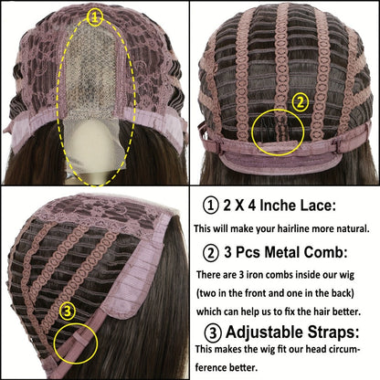 Synthetic Wig 13x2 U-Part Lace Front Straight Bob, 12-Inch Ombre Black-Brown for Daily Styling