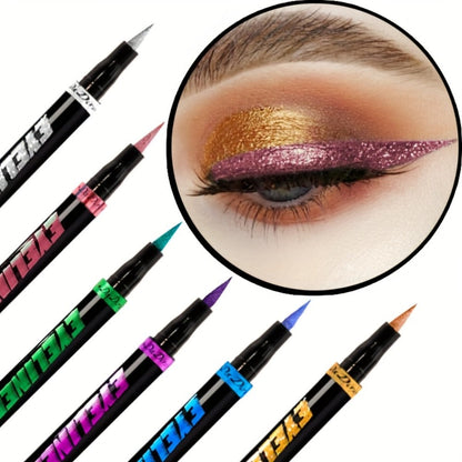 Colored Eyeliner Pencil Set with Six Shades in Blue, Purple, Green, Pink, Black and Gold-Tone Looks