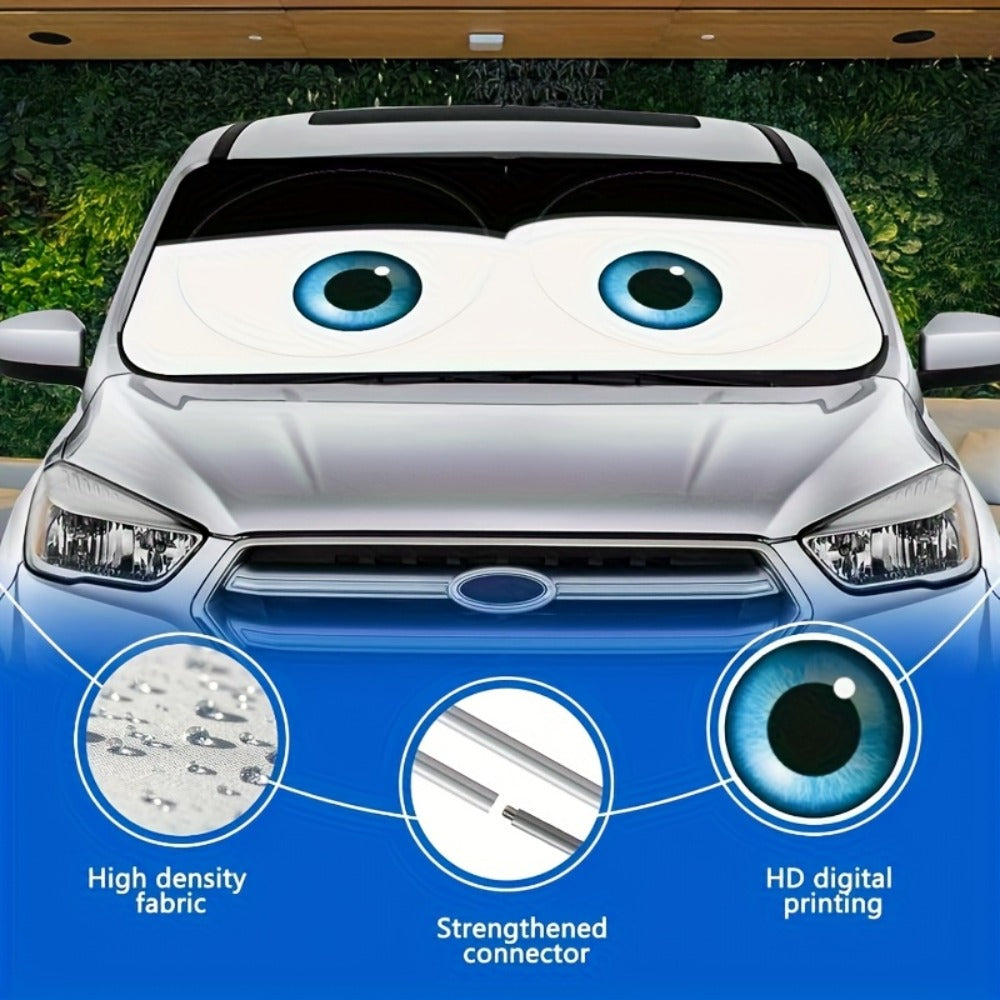 Car Windshield Sun Shade Funny Eyes Foldable UV Blocker Visor – Blue & Red Eye Styles with Reinforcement Tape for Most Cars SUVs Trucks