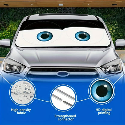 Car Windshield Sun Shade Funny Eyes Foldable UV Blocker Visor – Blue & Red Eye Styles with Reinforcement Tape for Most Cars SUVs Trucks