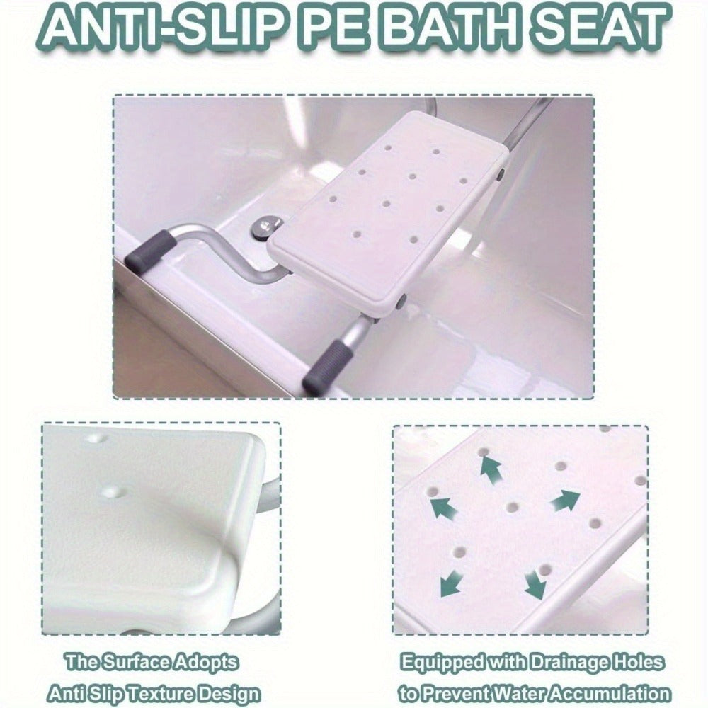 Bath Seat Adjustable Aluminum Shower Chair, Suspended Bathtub Stool with Anti-Slip Handles, Retractable Bath Board for Elderly