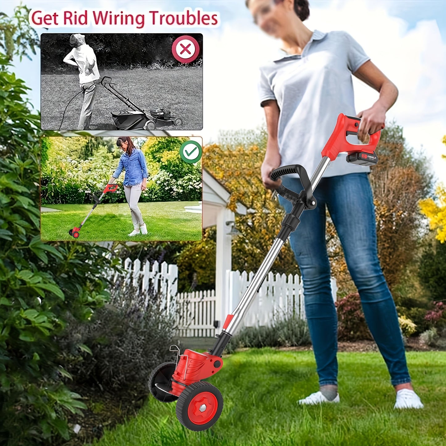 Cordless Lawn Mower 3-in-1 Electric Trimmer Weed Eater Edger Bush Cutter 21V Dual Battery Adjustable for Garden, Patio and Yard Use