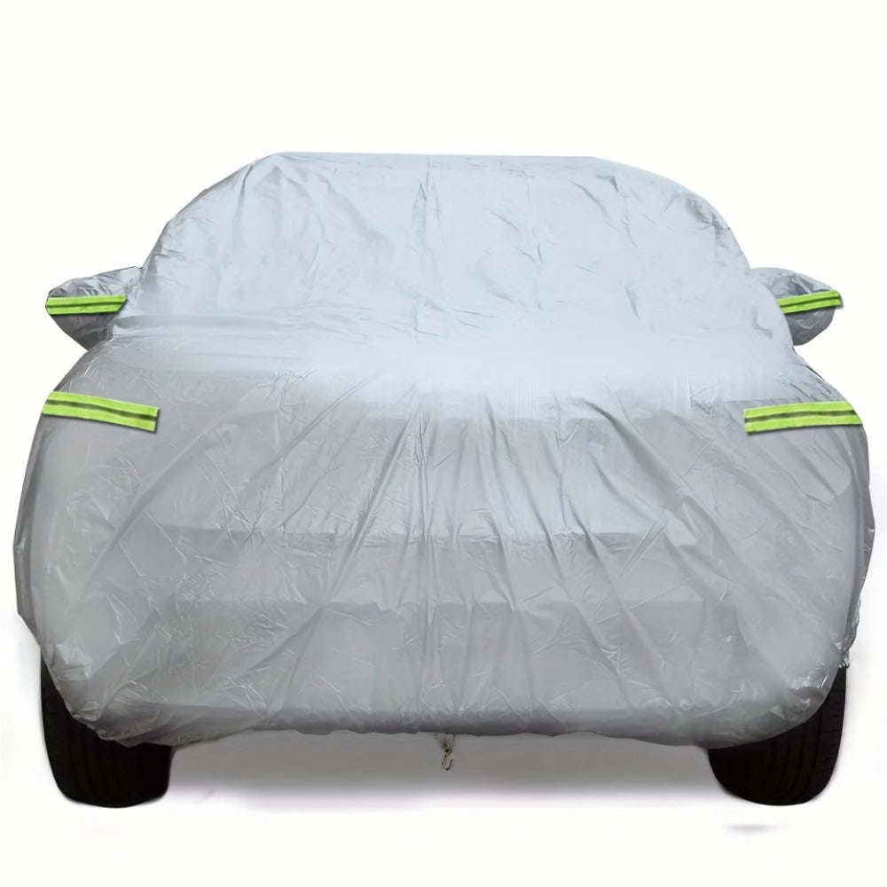 Silver XXL SUV Car Cover with Green Reflective Tabs, Elastic Hem and 540 x 200 x 180 cm Full-Body Fit