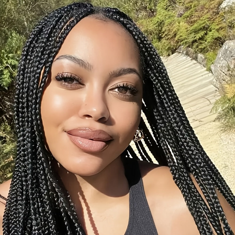 Thirty-Inch Box-Braid Wig with 360 Lace Cap and Four Black, Blonde, Burgundy or Auburn Options