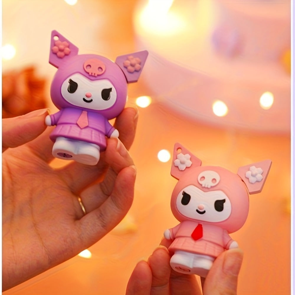 3D Kawaii Anime Figure Lighter with Chain, Cute Kuromi Sanrio Cartoon Open Flame Butane Lighter, Unique Kawaii Gift for Anime Fans