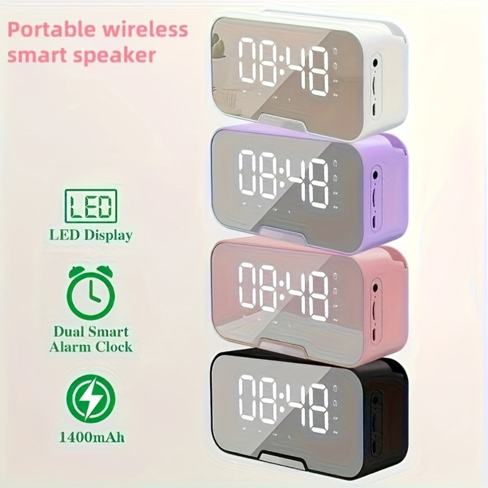 Portable Bluetooth Speaker with LED Mirror Display, Wireless Mic, FM, TF and Alarm in Three Colors