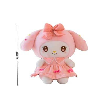 Kuromi My Melody Plush Doll Princess Dress, Collectible Sanrio Stuffed Animal with Pink Bow & Ruffled Collar
