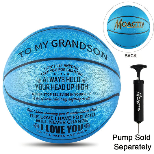 Engraved Basketball Gift for Grandson & Son – Size 7 PU Indoor Outdoor with Pump, Inspirational Message, Birthday Christmas Gift
