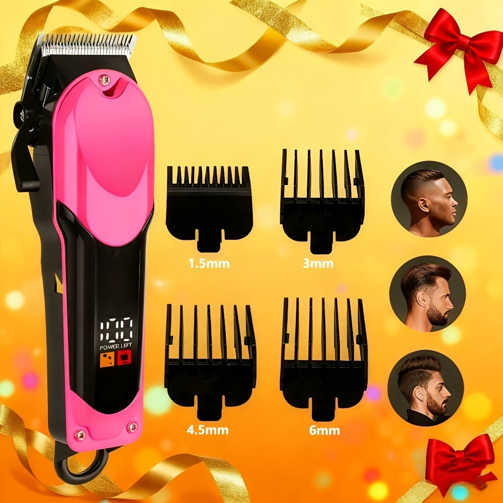 Hair Clipper Cordless USB-Rechargeable Set with Adjustable Blade, Four Guide Combs and Three Style Options
