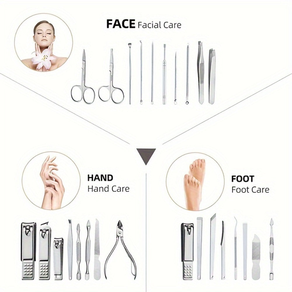 Manicure Pedicure Set 26pcs Pink Stainless Steel – Precision Nail Clippers Cuticle Nipper & Dead Skin Scissors 45° Blade Professional