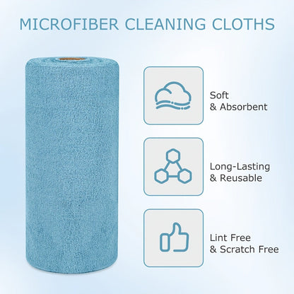 Microfiber Cleaning Cloths Reusable Paper Towel Roll Replacement – Washable Absorbent Tear-Away Dishcloths for Kitchen