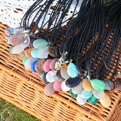 Crystal Pendant Necklace Set 40-Pack – Multicolor Water Droplet Artificial Crystal Pendants with Faux Leather Cord