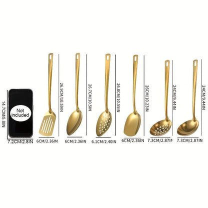 6 Piece Korean Style Stainless Steel Kitchen Utensil Set Cooking Spoons Spatula Ladle for Home Cooking, Dining and Outdoor Meals