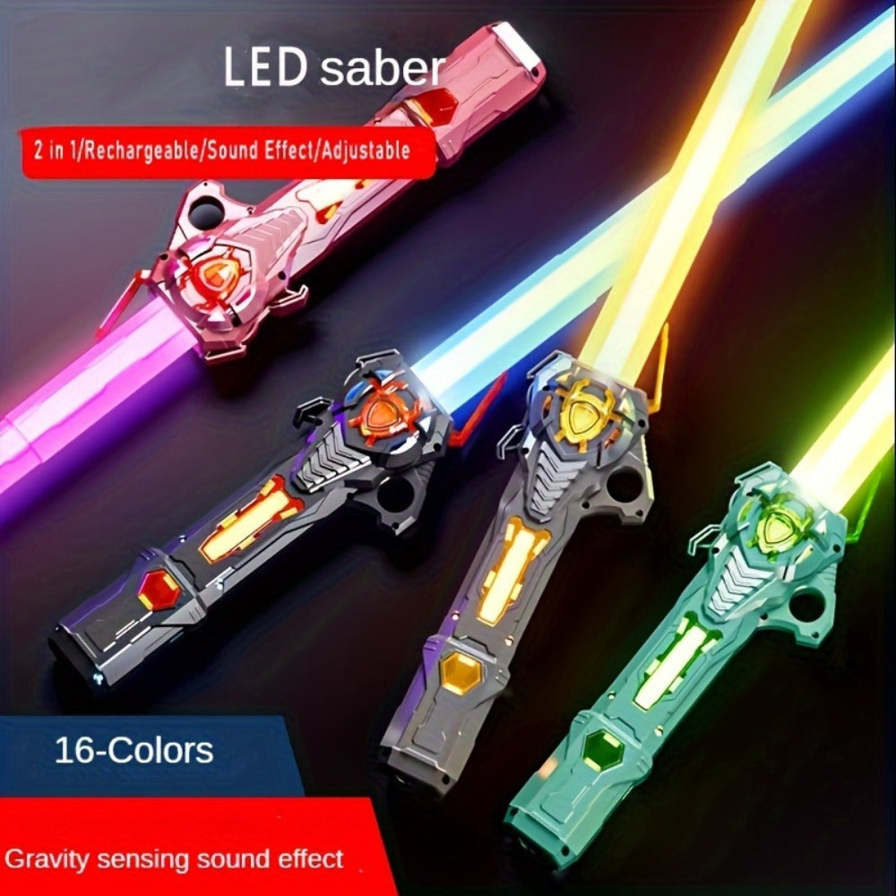 RGB Light-Up Saber Toy 16 Colors Rechargeable Light Sword with Gravity Sensor & Sound Effects