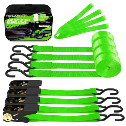Ratchet Tie Down Straps 4-Pack 15FT 1, 500 lb Break Strength Heavy Duty with Soft Loops & Storage Bag – High-Visibility Webbing