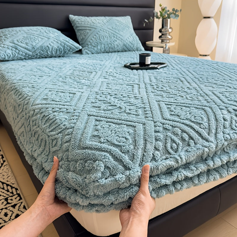Bed Sheets, Single Jacquard-Knit Embossed Fitted Sheet with 11.4-Inch Pocket, Five Colors and Twin-to-King Sizes