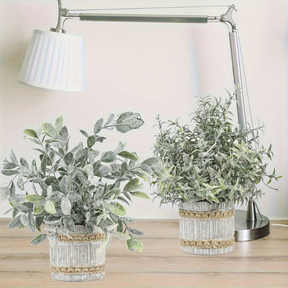 Mini Artificial Potted Plants 4 Pack, Realistic Fake Greenery in White Pots for Home, Office & Party Decor
