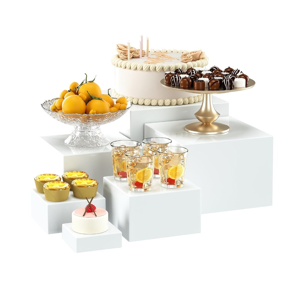 Buffet Risers Display Stand 6pcs - White Acrylic Food Risers for Buffet Table Party Catering for Entryways, Bedrooms and Living Spaces