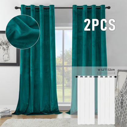 Velvet Room Darkening Curtains 2 Panels, Grommet Top Thermal Insulated Soundproof Blackout Curtains for Living Room Bedroom
