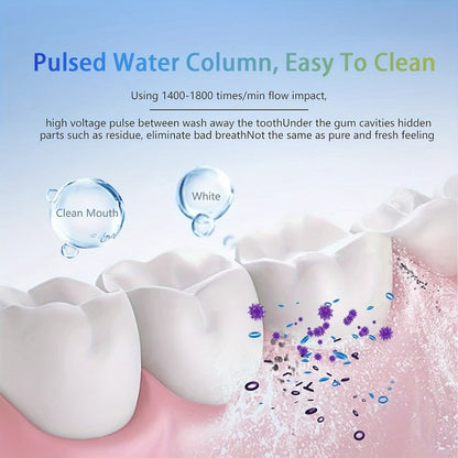 Water Flosser Cordless 270ml Oral Irrigator with Adjustable Pressure, 360-Degree Nozzle, Four Tips and USB Charging
