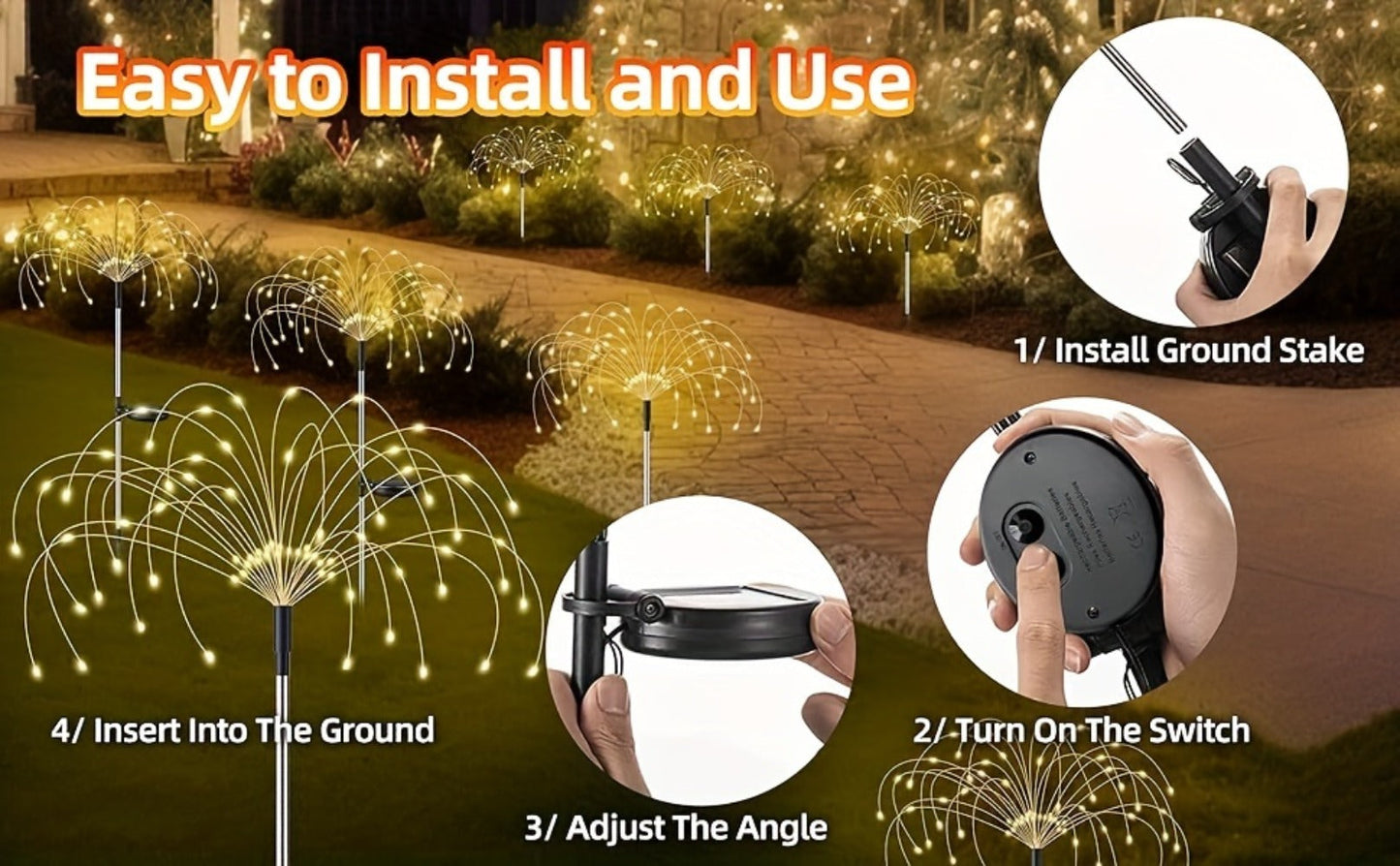 Solar Garden Lights Firework Stakes with 60-420 LEDs, 8 Modes, Flexible Copper Wire and Color Options