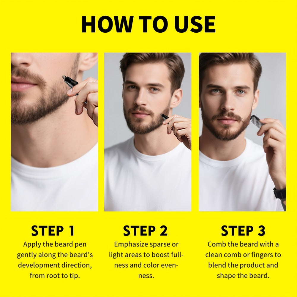 Beard Filler Pencil with Brush, Waterproof Beard Pencil for Fuller Thicker Beard, Fills Sparse Patchy Beard & Mustache