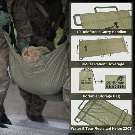 Emergency Stretcher Disposable 661LB Capacity – Portable Water-Resistant Rescue Litter with 10 Handles | 230T Nylon PA Stretcher for Mass